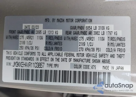 2024 Mazda Cx-90 Phev Premium Plus z USA, uszkodzony, nr VIN JM3KKEHAXR1103857